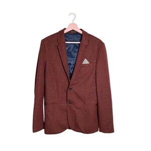 Zara Man Blazer Mens 50 Burgundy Dot Pattern Sport Coat Two Button Jacket Modern